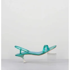 Sandales Petit Talon En Cuir Bleu Iridescent - Capri Cosmo Ocean