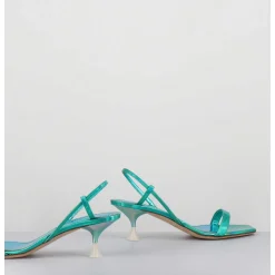 Sandales Petit Talon En Cuir Bleu Iridescent - Capri Cosmo Ocean