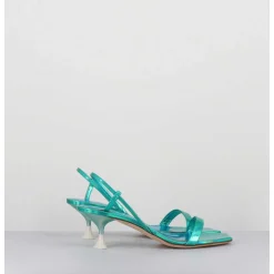 Sandales Petit Talon En Cuir Bleu Iridescent - Capri Cosmo Ocean