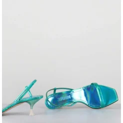 Sandales Petit Talon En Cuir Bleu Iridescent - Capri Cosmo Ocean