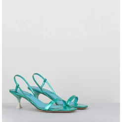 Sandales Petit Talon En Cuir Bleu Iridescent - Capri Cosmo Ocean
