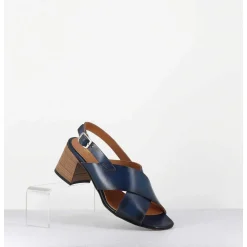 Sandales Petit Talon En Cuir Bleu - 3162 Blu
