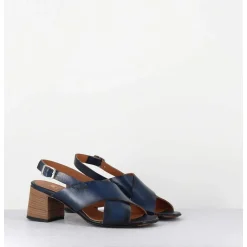 Sandales Petit Talon En Cuir Bleu - 3162 Blu