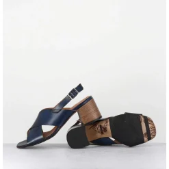 Sandales Petit Talon En Cuir Bleu - 3162 Blu