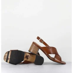 Sandales Petit Talon En Cuir Marron - 3162 Noce
