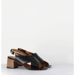 Sandales Petit Talon En Cuir Noir - 3162 Nero
