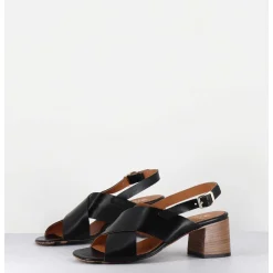 Sandales Petit Talon En Cuir Noir - 3162 Nero