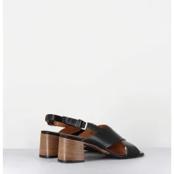 Sandales Petit Talon En Cuir Noir - 3162 Nero