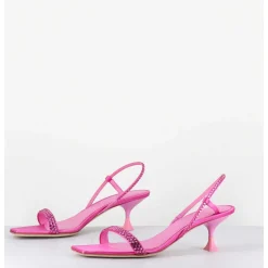 Sandales Petit Talon Satin Fuchsia & Strass - Tami Satin Candy
