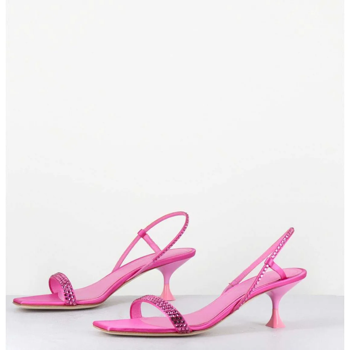 Sandales Petit Talon Satin Fuchsia & Strass - Tami Satin Candy