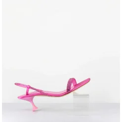 Sandales Petit Talon Satin Fuchsia & Strass - Tami Satin Candy