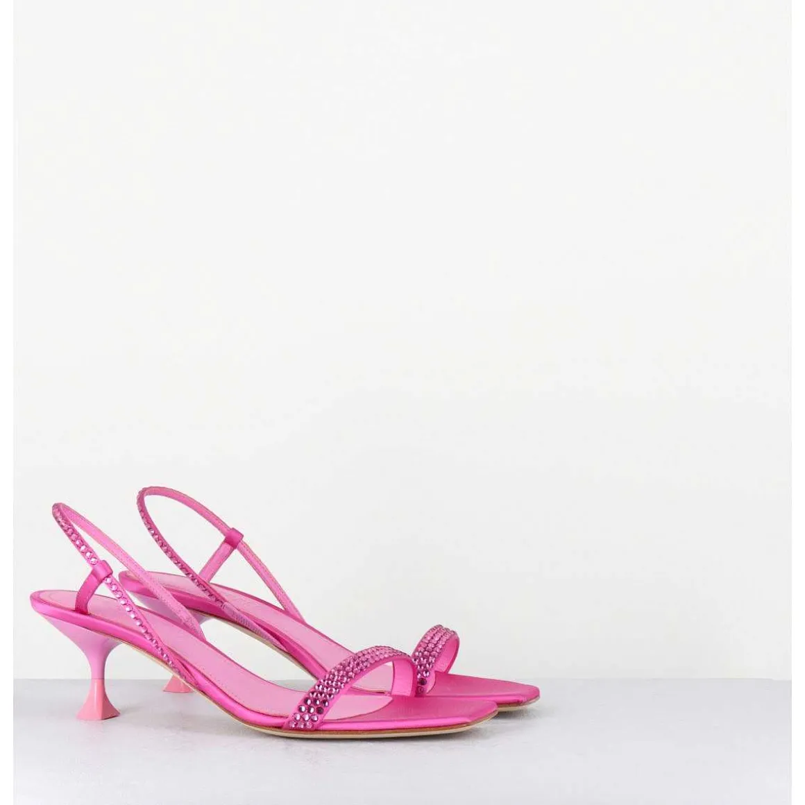 Sandales Petit Talon Satin Fuchsia & Strass - Tami Satin Candy