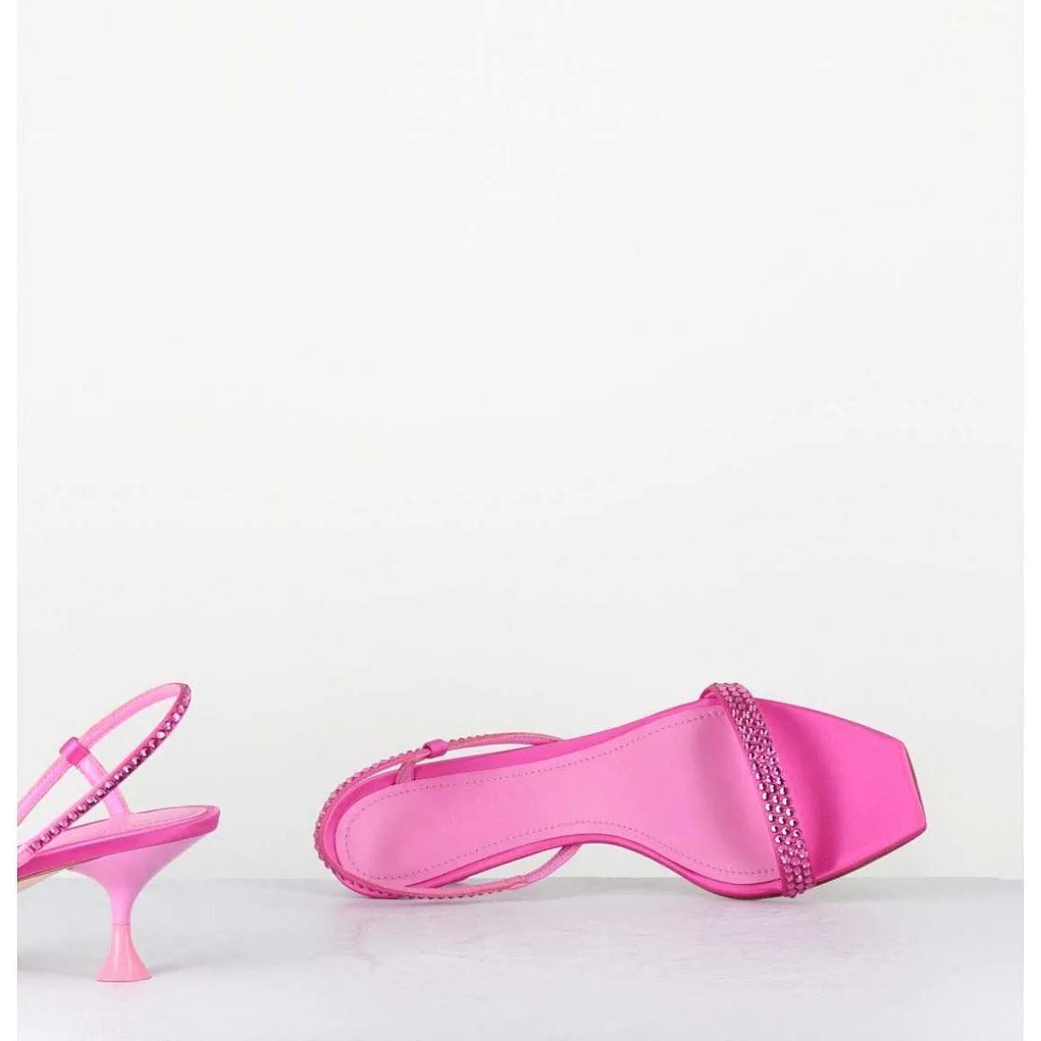 Sandales Petit Talon Satin Fuchsia & Strass - Tami Satin Candy