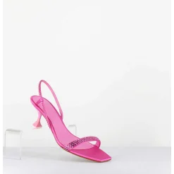 Sandales Petit Talon Satin Fuchsia & Strass - Tami Satin Candy