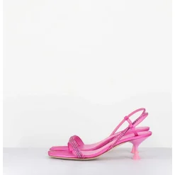 Sandales Petit Talon Satin Fuchsia & Strass - Tami Satin Candy