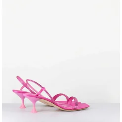 Sandales Petit Talon Satin Fuchsia & Strass - Tami Satin Candy