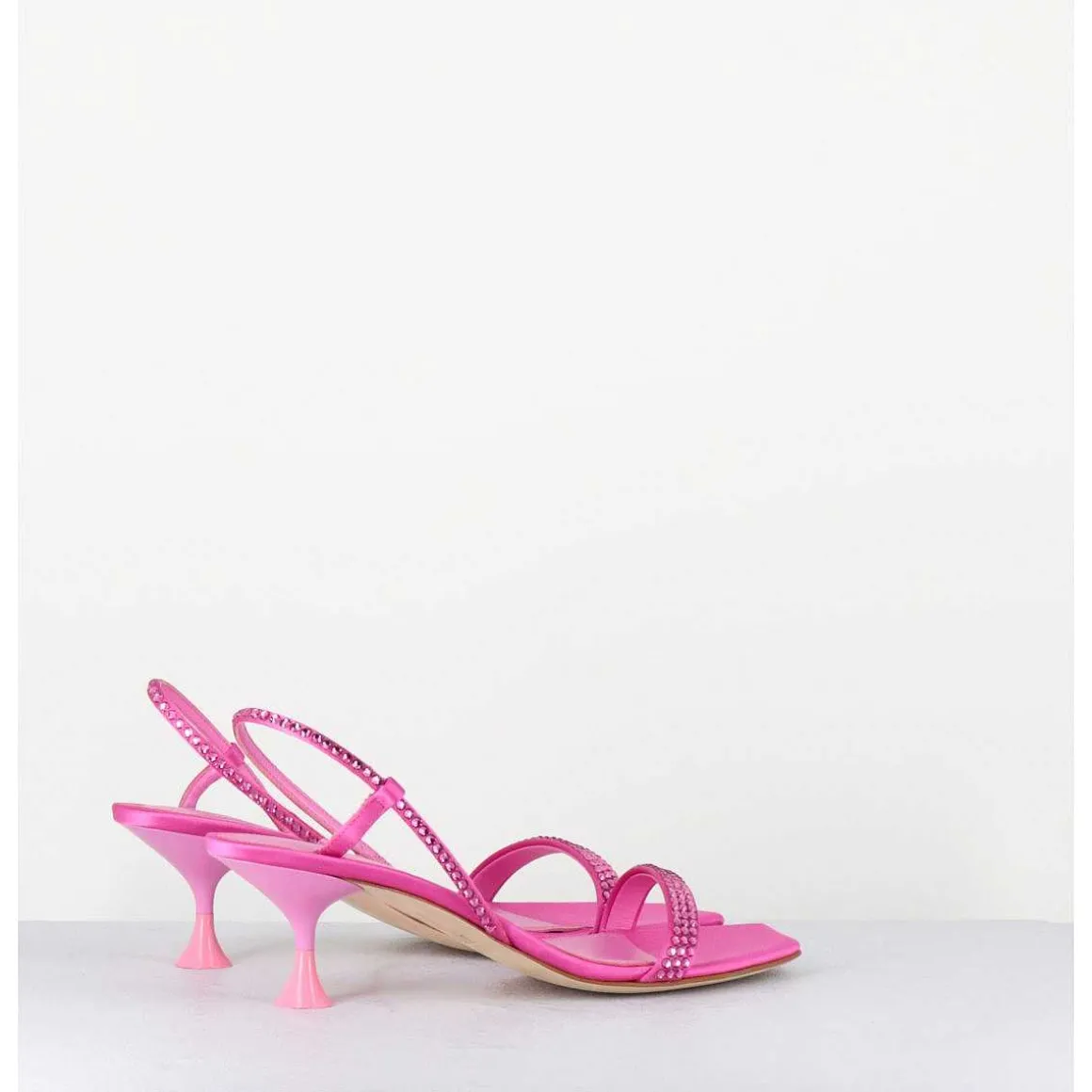 Sandales Petit Talon Satin Fuchsia & Strass - Tami Satin Candy