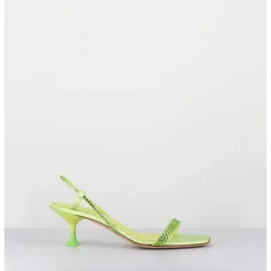 Sandales Petit Talon Satin Vert & Strass - Tami Satin Kiwi