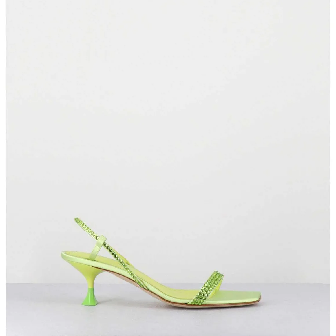 Sandales Petit Talon Satin Vert & Strass - Tami Satin Kiwi