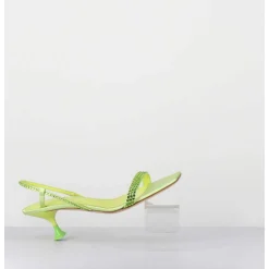 Sandales Petit Talon Satin Vert & Strass - Tami Satin Kiwi