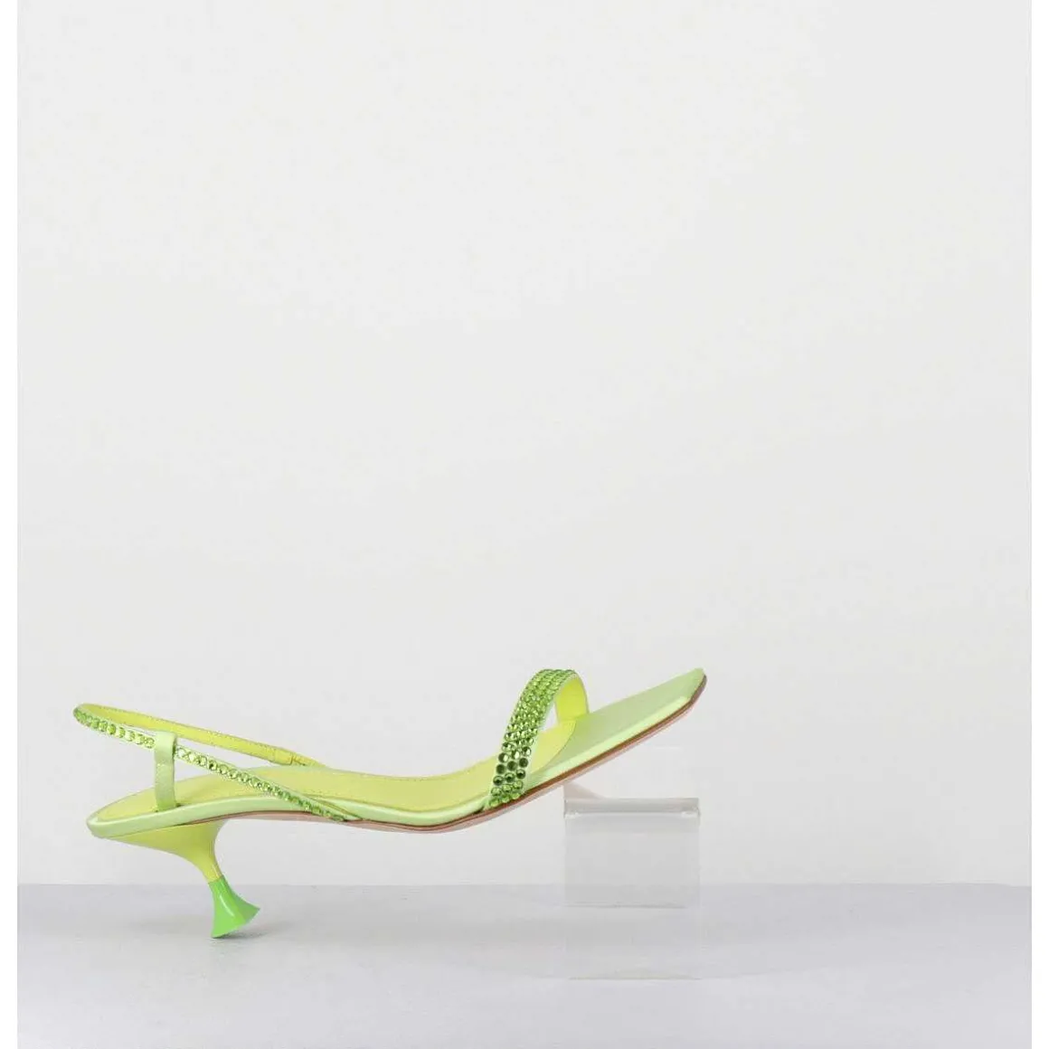 Sandales Petit Talon Satin Vert & Strass - Tami Satin Kiwi