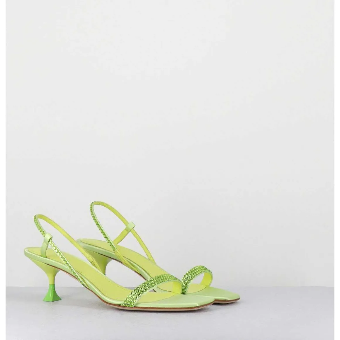 Sandales Petit Talon Satin Vert & Strass - Tami Satin Kiwi