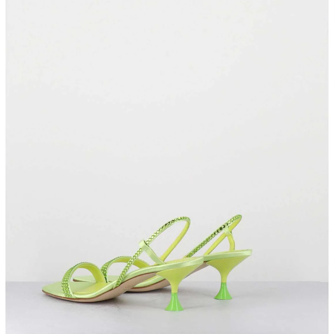 Sandales Petit Talon Satin Vert & Strass - Tami Satin Kiwi