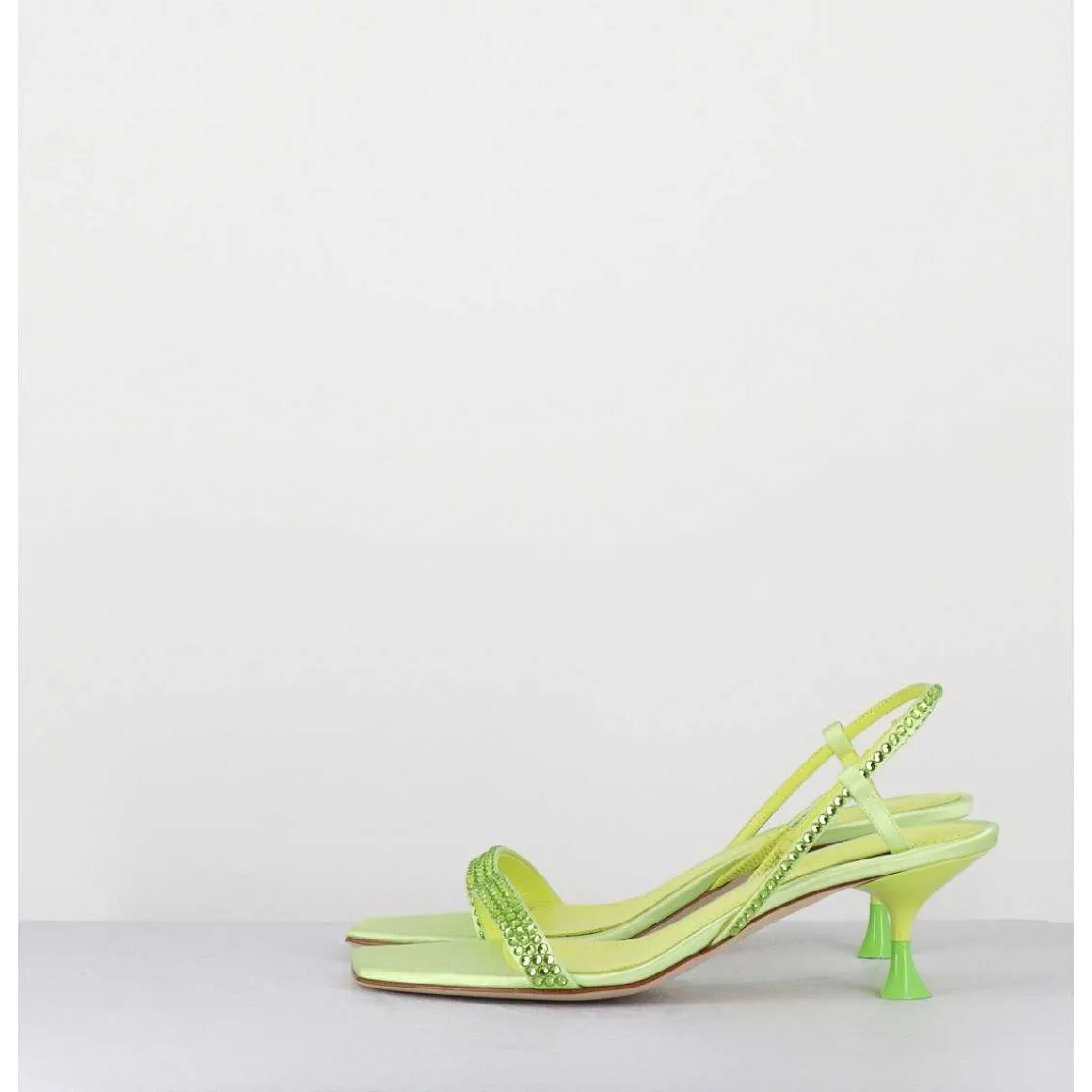 Sandales Petit Talon Satin Vert & Strass - Tami Satin Kiwi
