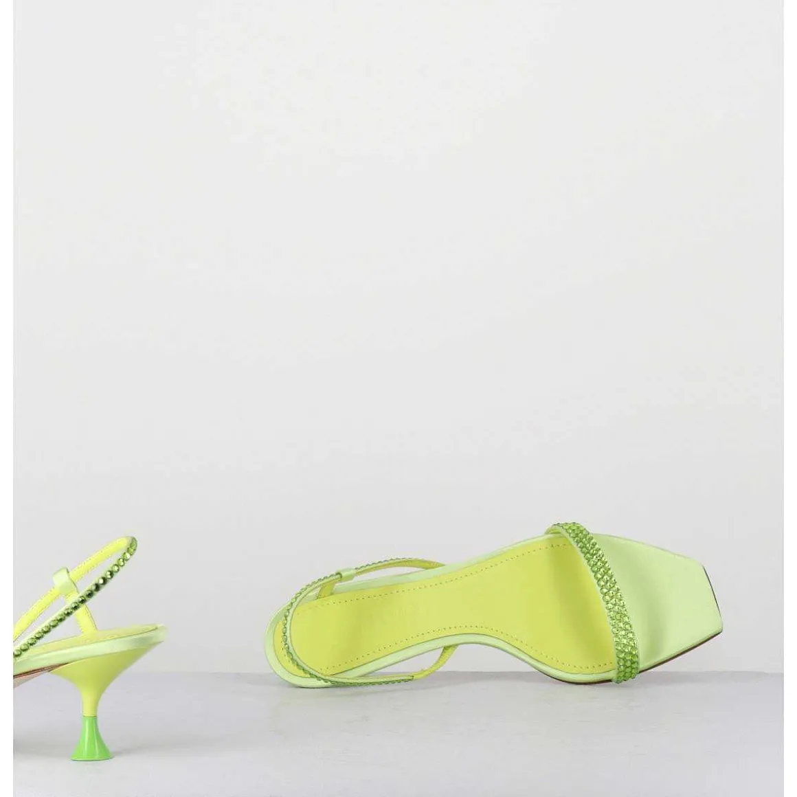 Sandales Petit Talon Satin Vert & Strass - Tami Satin Kiwi