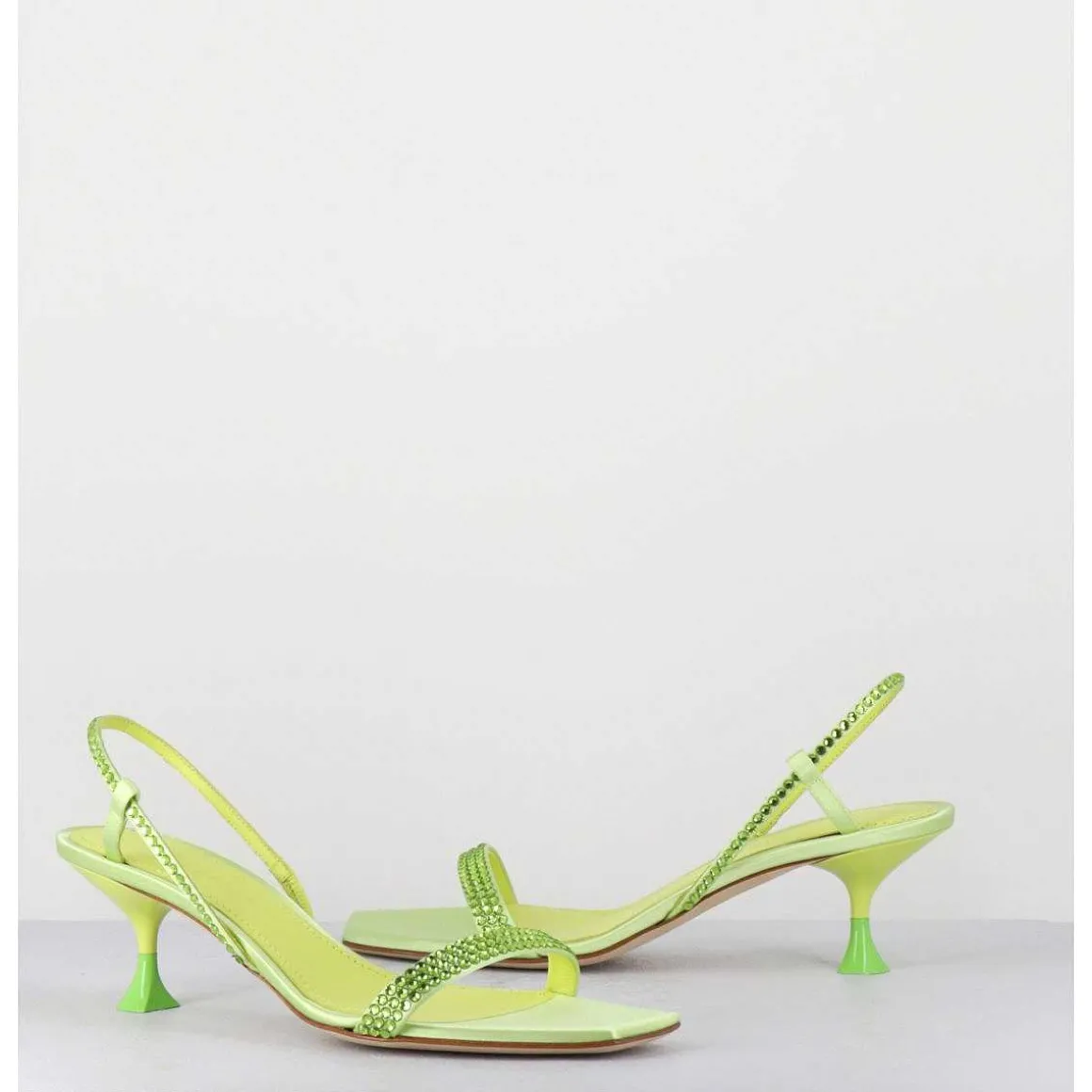 Sandales Petit Talon Satin Vert & Strass - Tami Satin Kiwi