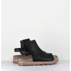 Sandales Plates Cuir Noir & Semelle Effet Use _ 3366 Gas Nero