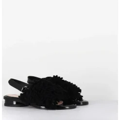 Sandales Plates Effet Eponge Cuir Noir - Alison Tiger Nero