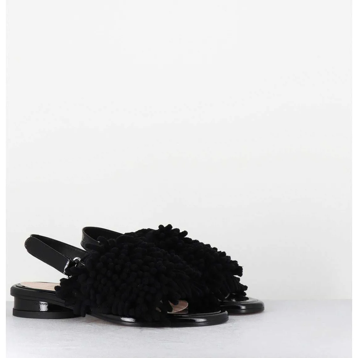 Sandales Plates Effet Eponge Cuir Noir - Alison Tiger Nero