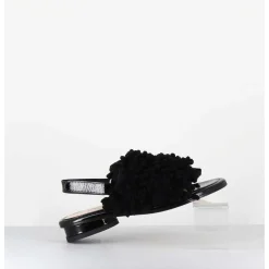 Sandales Plates Effet Eponge Cuir Noir - Alison Tiger Nero