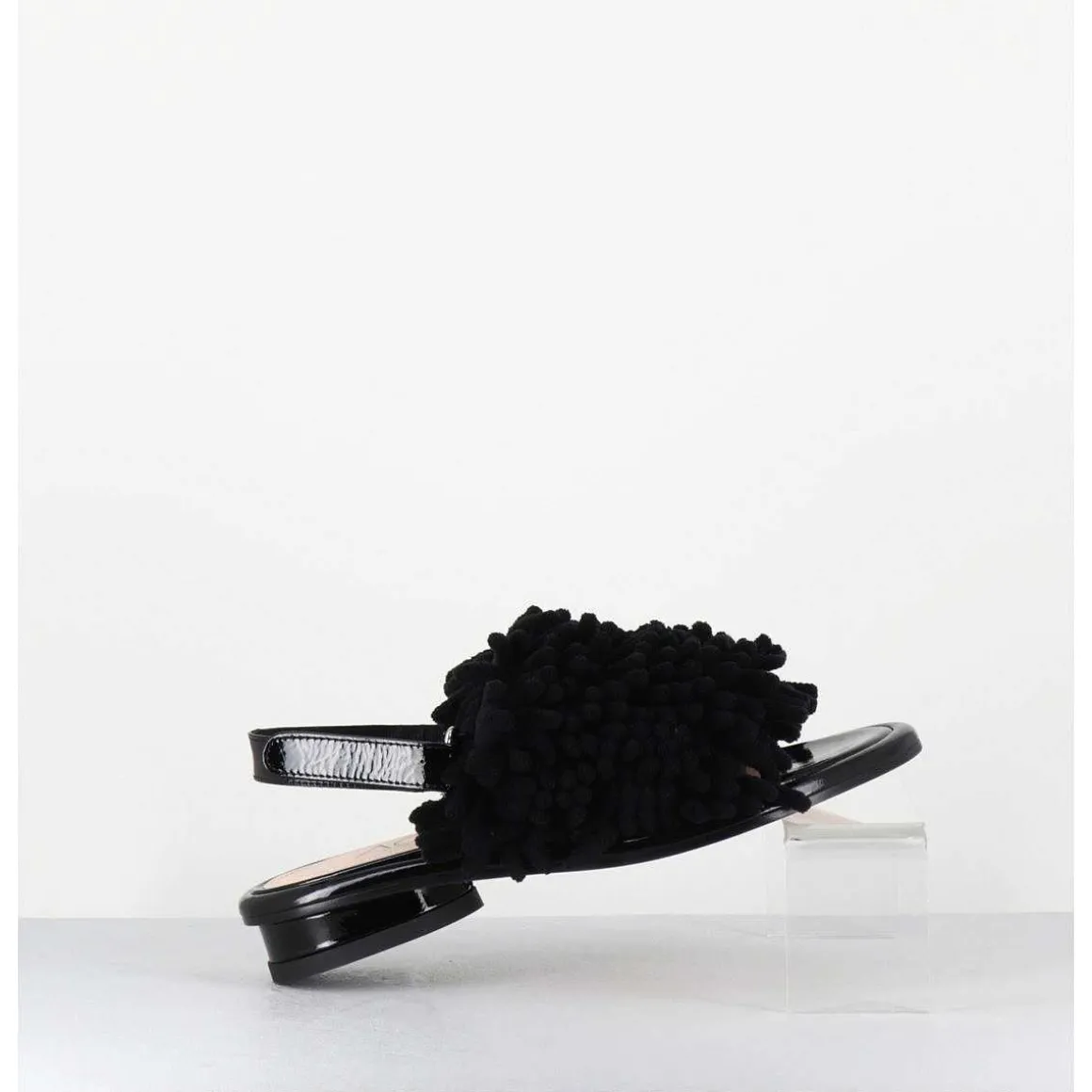Sandales Plates Effet Eponge Cuir Noir - Alison Tiger Nero