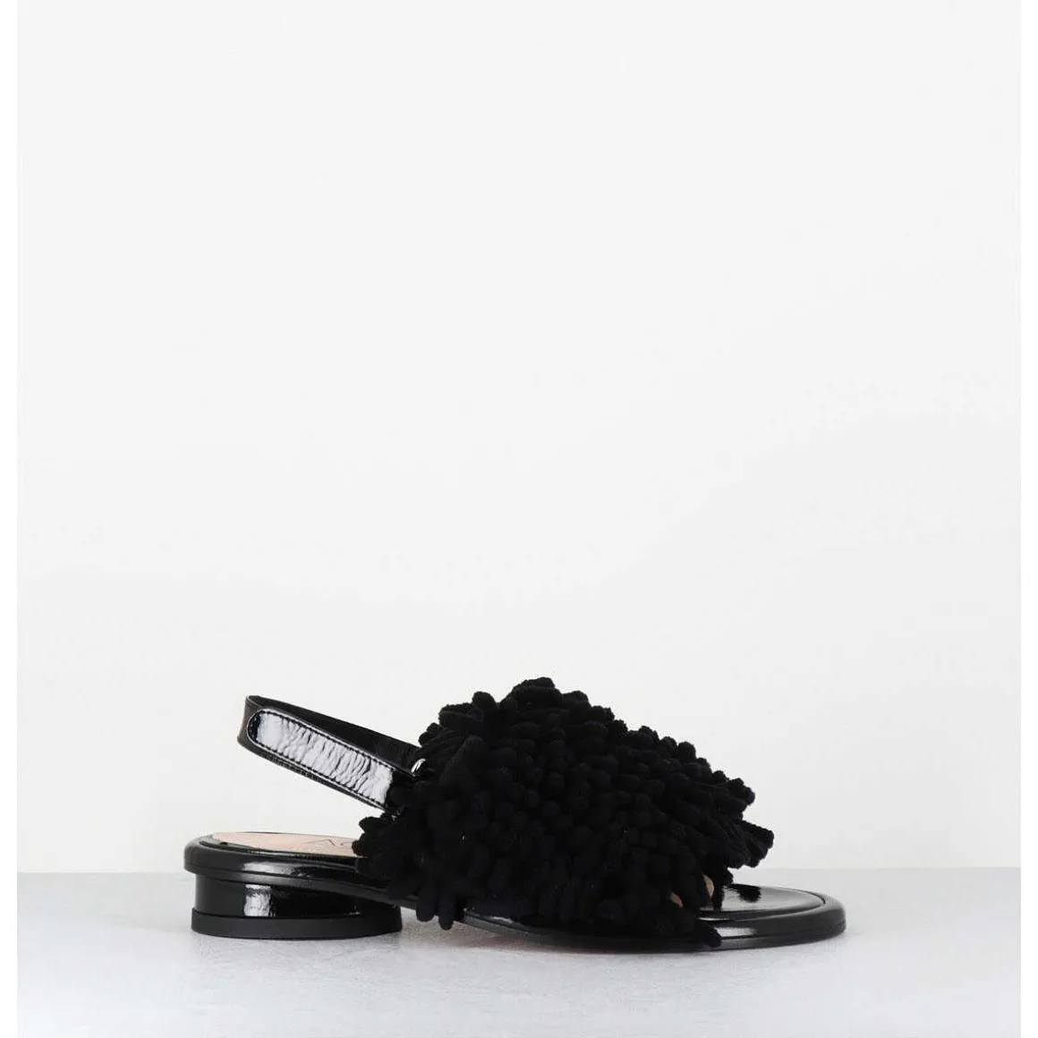 Sandales Plates Effet Eponge Cuir Noir - Alison Tiger Nero