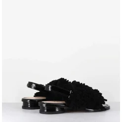 Sandales Plates Effet Eponge Cuir Noir - Alison Tiger Nero