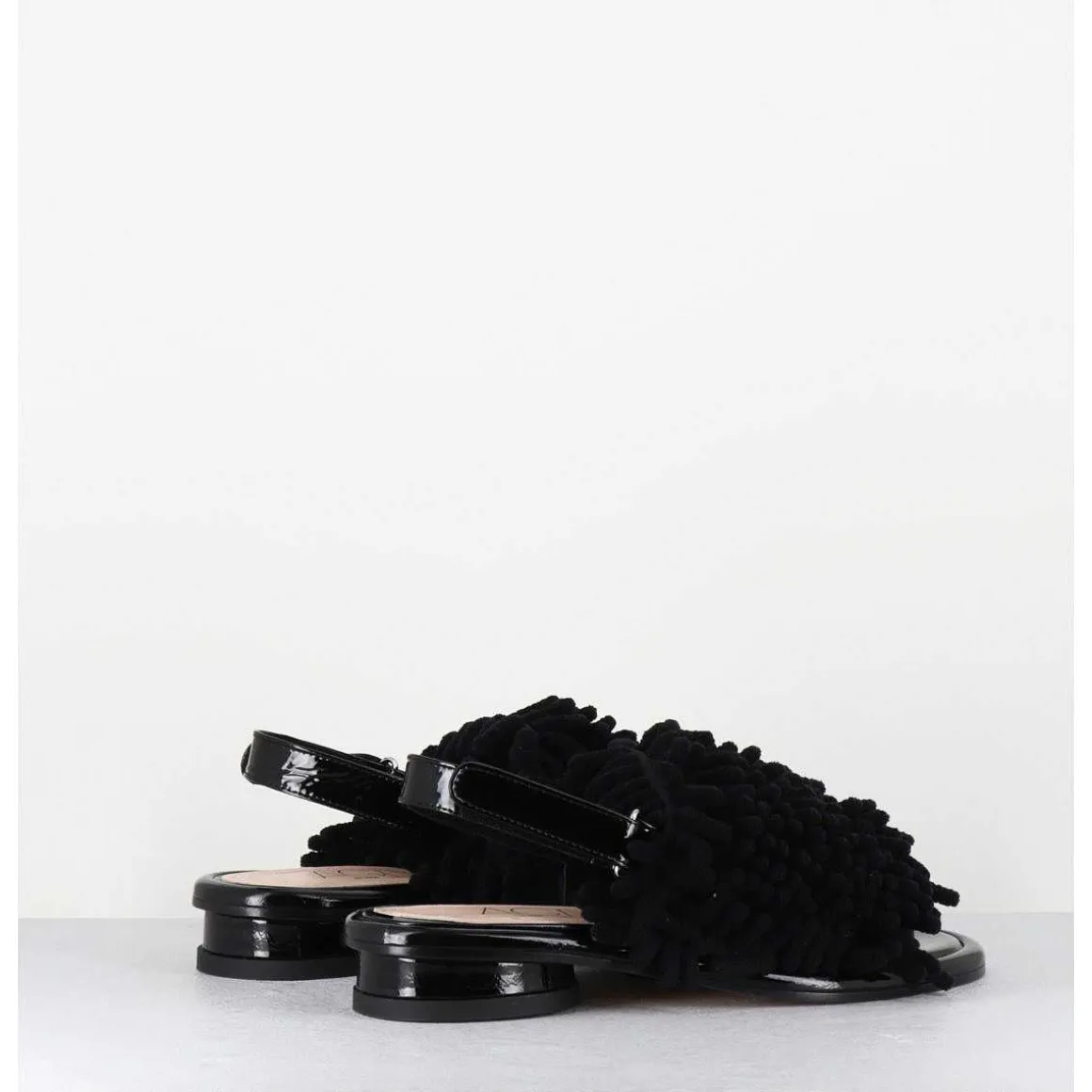 Sandales Plates Effet Eponge Cuir Noir - Alison Tiger Nero