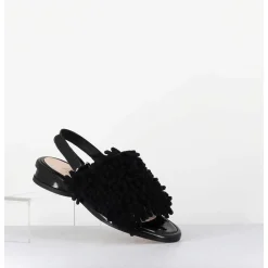 Sandales Plates Effet Eponge Cuir Noir - Alison Tiger Nero