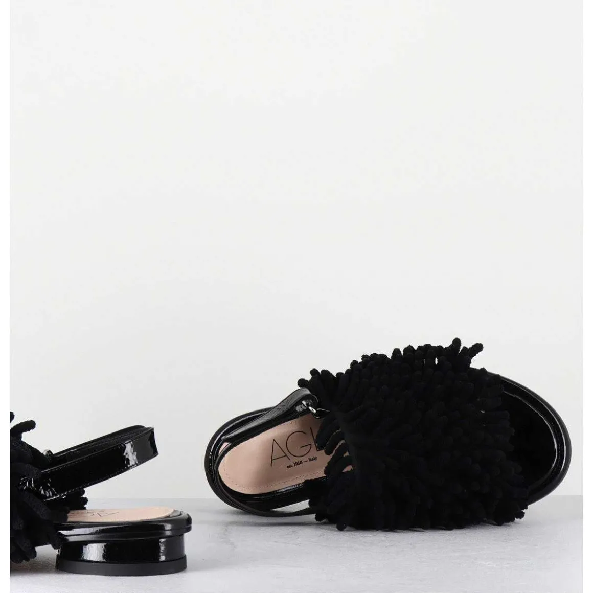 Sandales Plates Effet Eponge Cuir Noir - Alison Tiger Nero