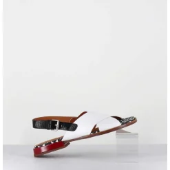 Sandales Plates En Cuir Blanc & Noir - Wanter Ferrari Blanco