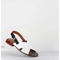 Sandales Plates En Cuir Blanc & Noir - Wanter Ferrari Blanco