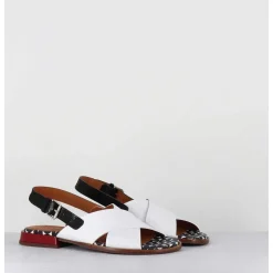 Sandales Plates En Cuir Blanc & Noir - Wanter Ferrari Blanco