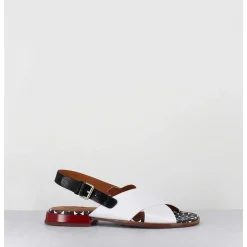Sandales Plates En Cuir Blanc & Noir - Wanter Ferrari Blanco