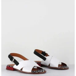 Sandales Plates En Cuir Blanc & Noir - Wanter Ferrari Blanco