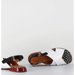 Sandales Plates En Cuir Blanc & Noir - Wanter Ferrari Blanco