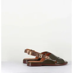 Sandales Plates En Cuir Khaki - Wan42 Salou Hunt