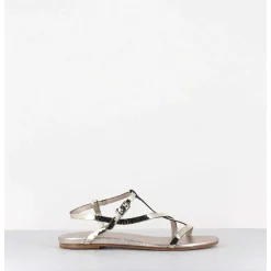 Sandales Plates En Cuir Metallise Dore - 11310 Viper Platino