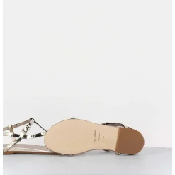 Sandales Plates En Cuir Metallise Dore - 11310 Viper Platino