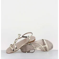Sandales Plates En Cuir Metallise Dore - 11310 Viper Platino